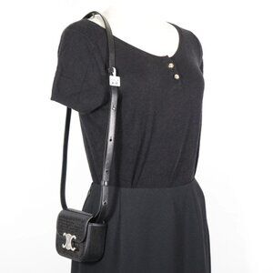CELINE mini triomphe Shoulder Bag 2-way clutch black leather/Sequin Women